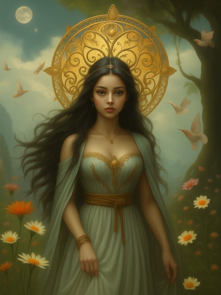 Art Nouveau Priestess in Surreal Dreamscape