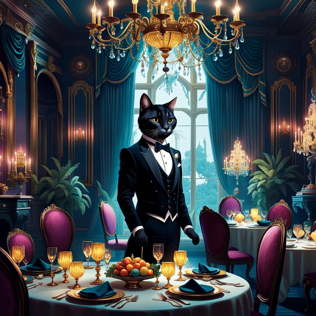 Anthropomorphic Cat in Tuxedo: Surreal Concept Art