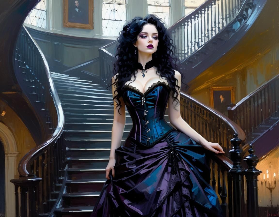 Gothic Victorian Woman Portrait in Abstract Expressionism St...