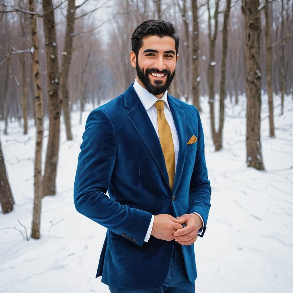 Joyful Man in Snowy Forest, Impressionist Oil Painting