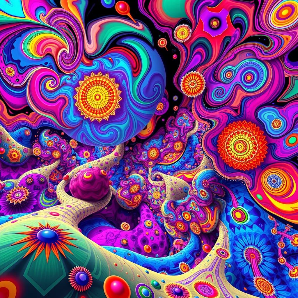 Vibrant Kaleidoscope Landscape in Surreal Digital Art Style