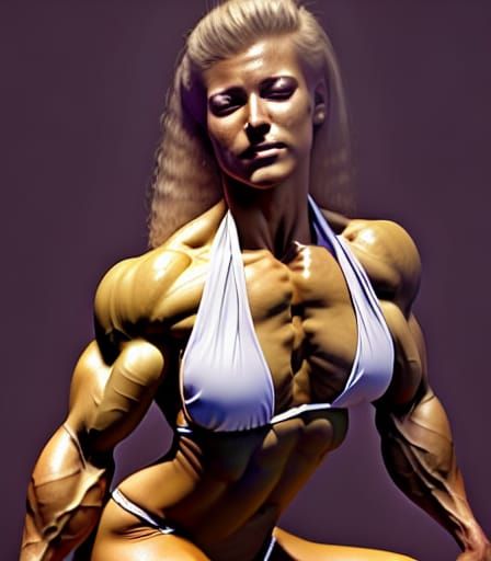 Elegant Anime Bodybuilder in Yellow Bikini