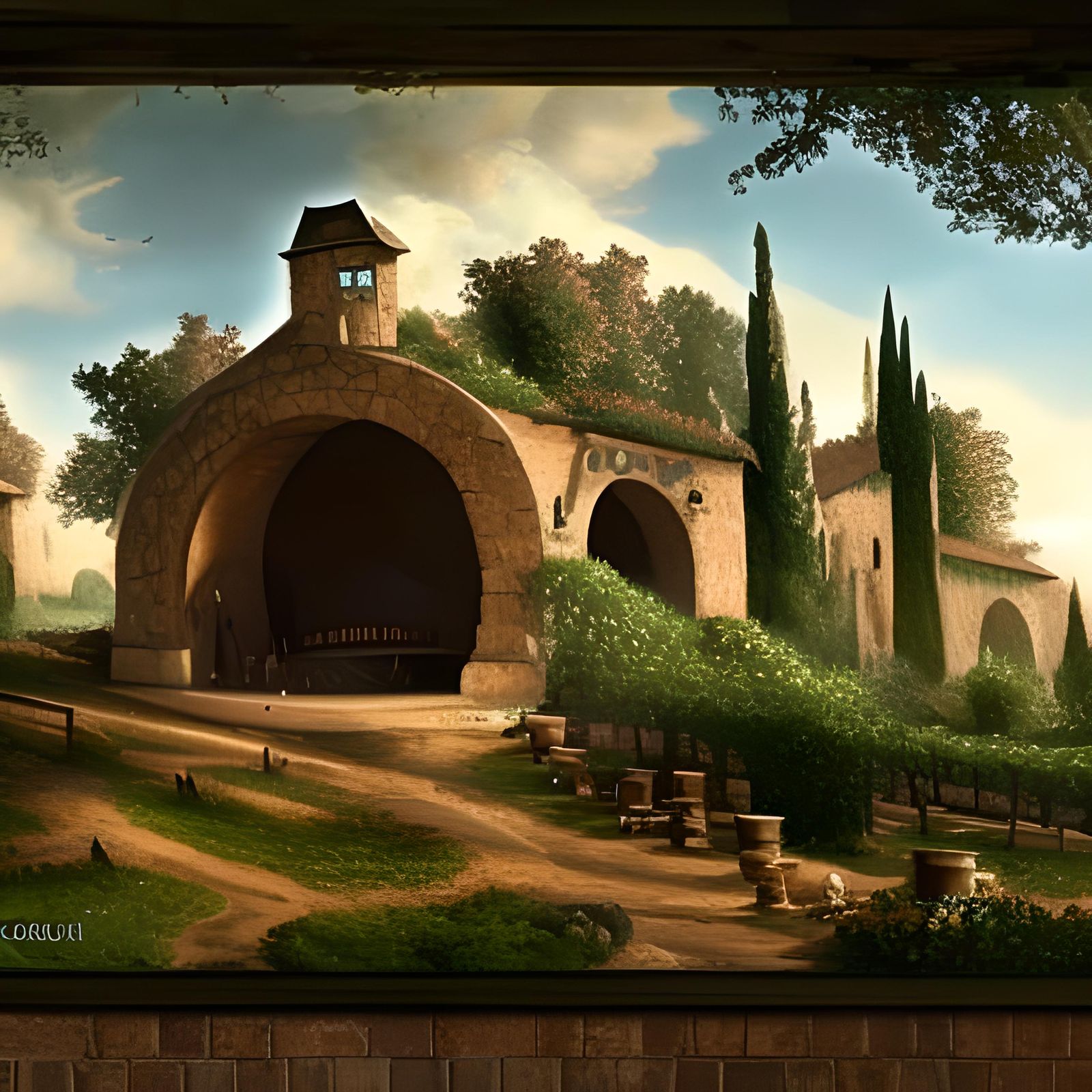 Wine Cellar with Vineyard View: Detailed Matte Painting