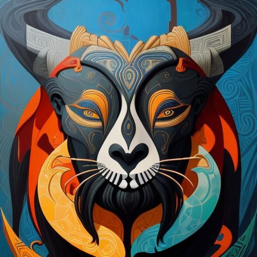 Art Nouveau Painting of Grieving Woman with Swirls