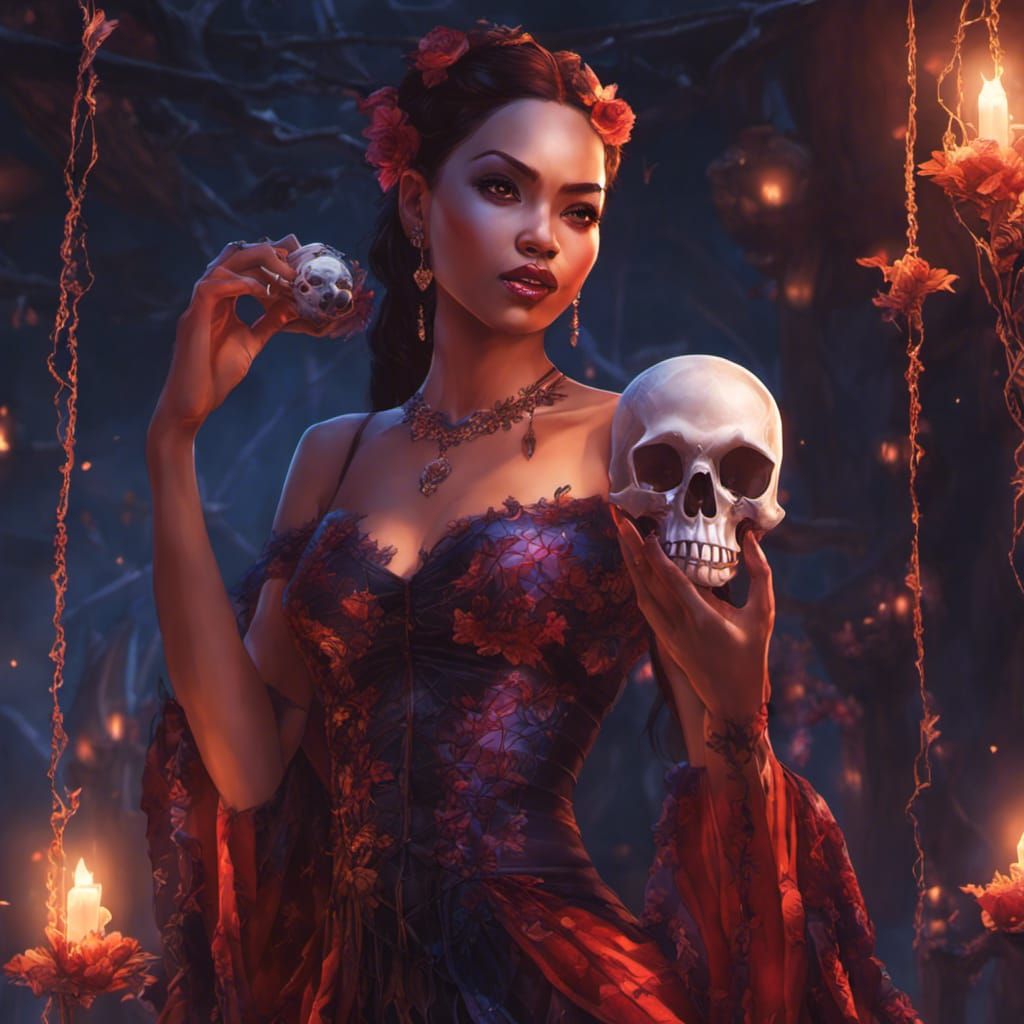 Spiderweb Vampire with Skull in Ethnic Fantasy Style