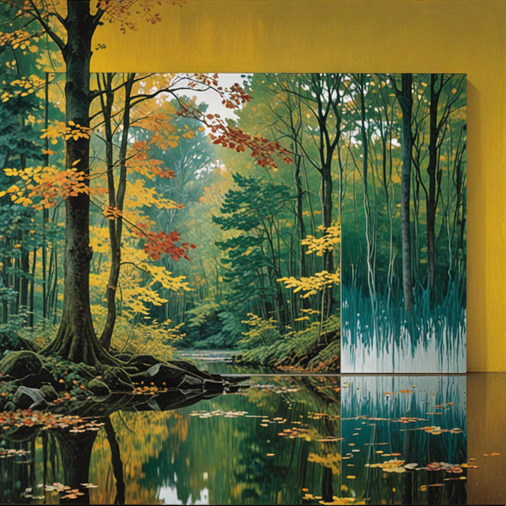 Abstract Waterfall Landscape with Reflected Foliage