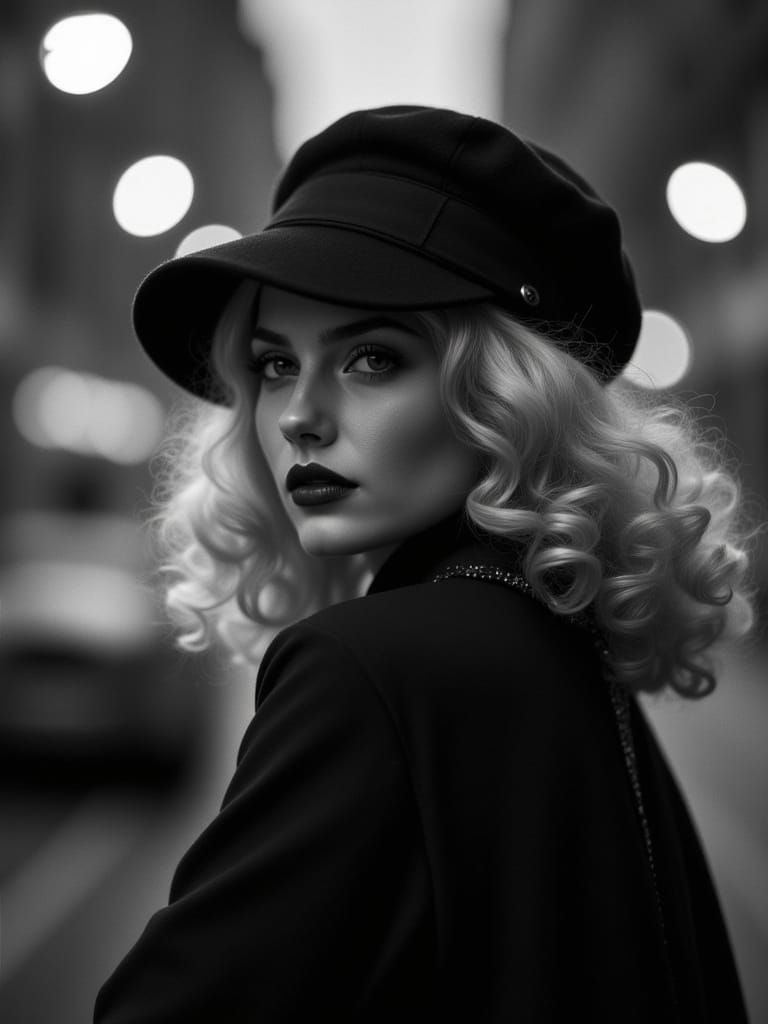 Film Noir Portrait of Woman with Cloche Hat
