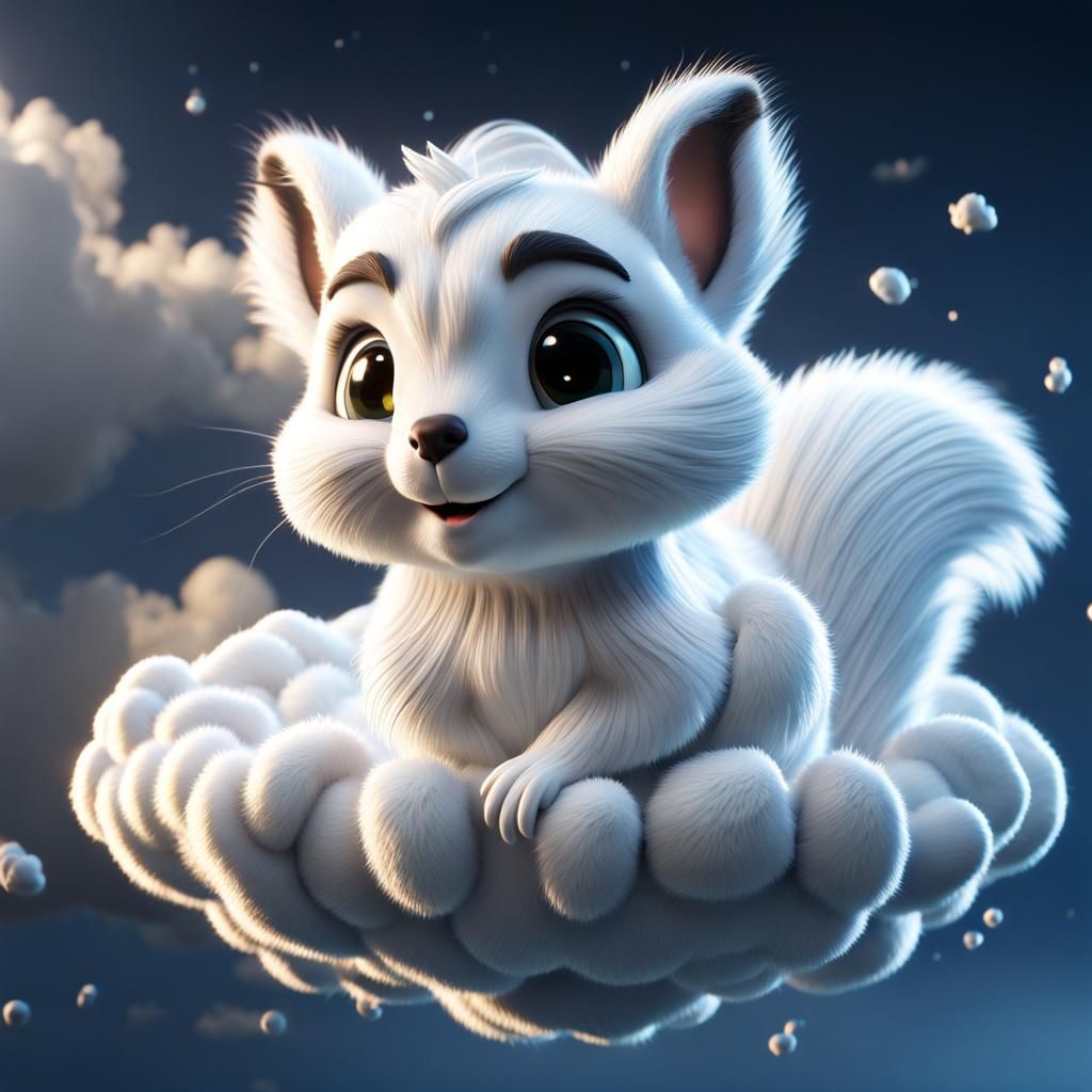 Fluffy Squirrel Cloud Character in Claymation Style