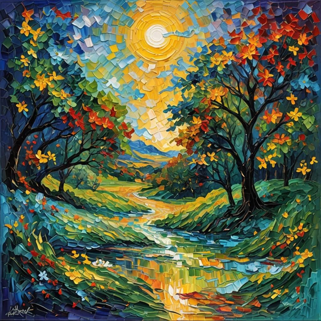 Neo-Impressionist Light Overcomes Darkness in Oil Painting