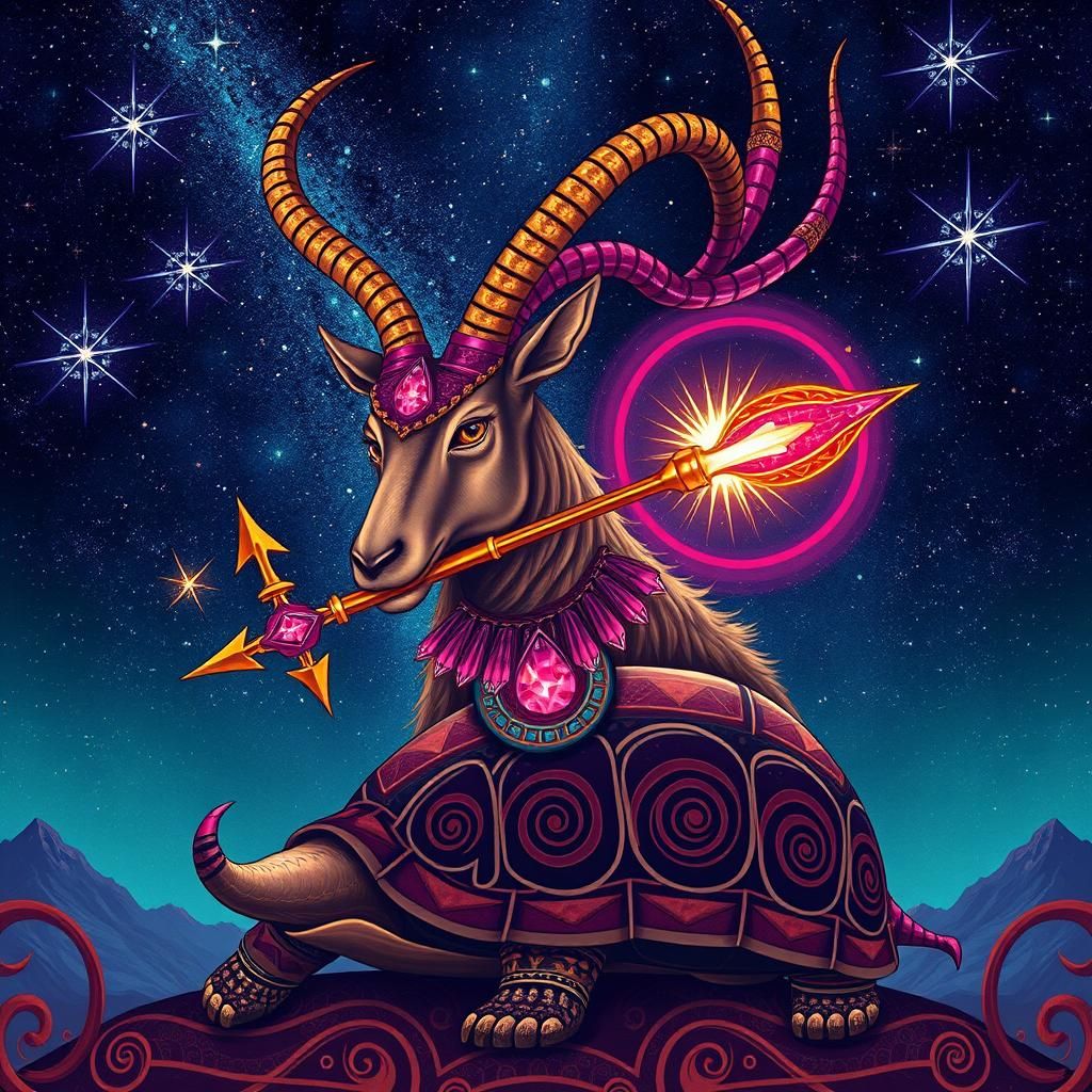 Aztec Ibex with Trident in Art Nouveau Style