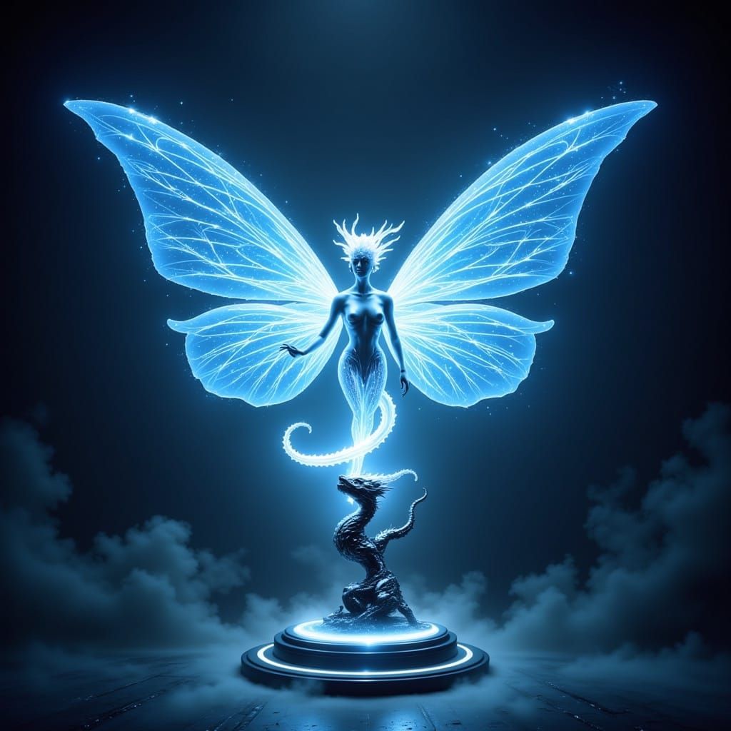 Cyberpunk Holographic Projections of a Pixie and Dragon