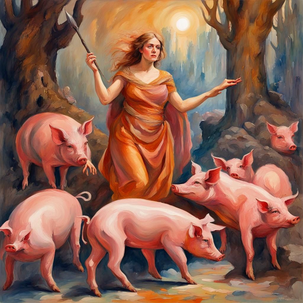 Circe Transforms Ulysses's Men: Gouache and Watercolor