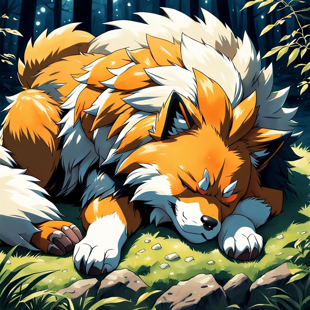 Sleeping Arcanine in Anime Style