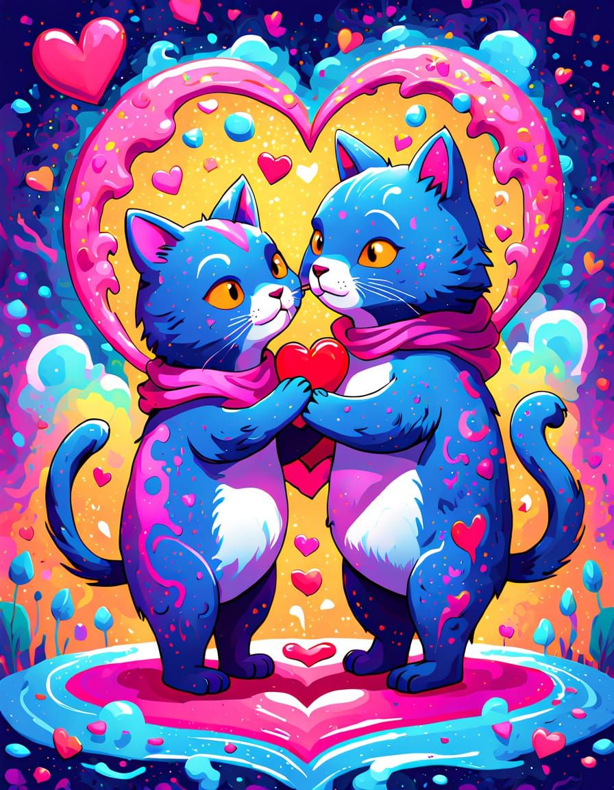 Vibrant Heart-Shaped Valentine's Day Card with Whimsical Doo...