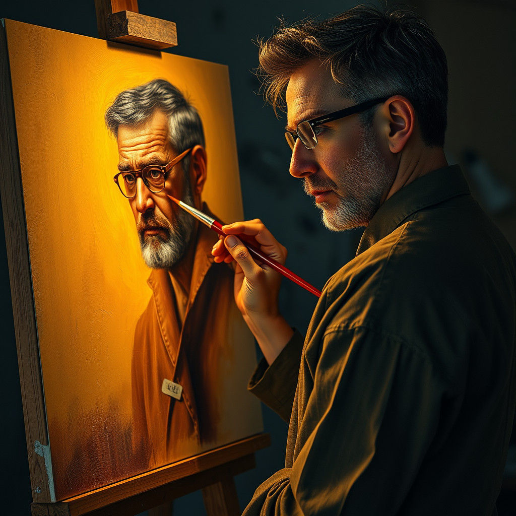 Hyperrealistic Painter Painting a Painter Portrait