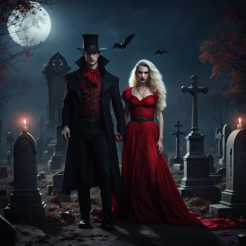 Vampire Hunter in Gothic Cemetery: Fantasy Art