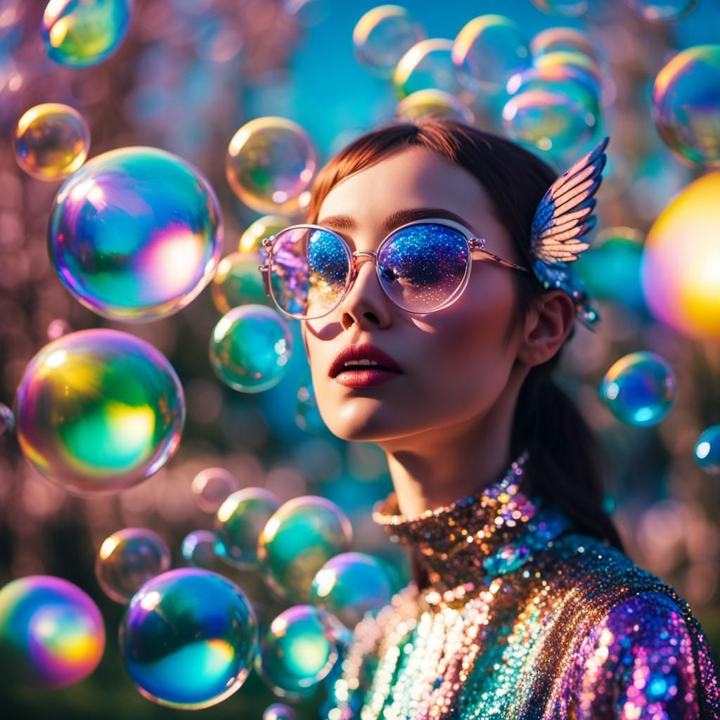 Iridescent Fairy with Bubble Wings, Digital Art