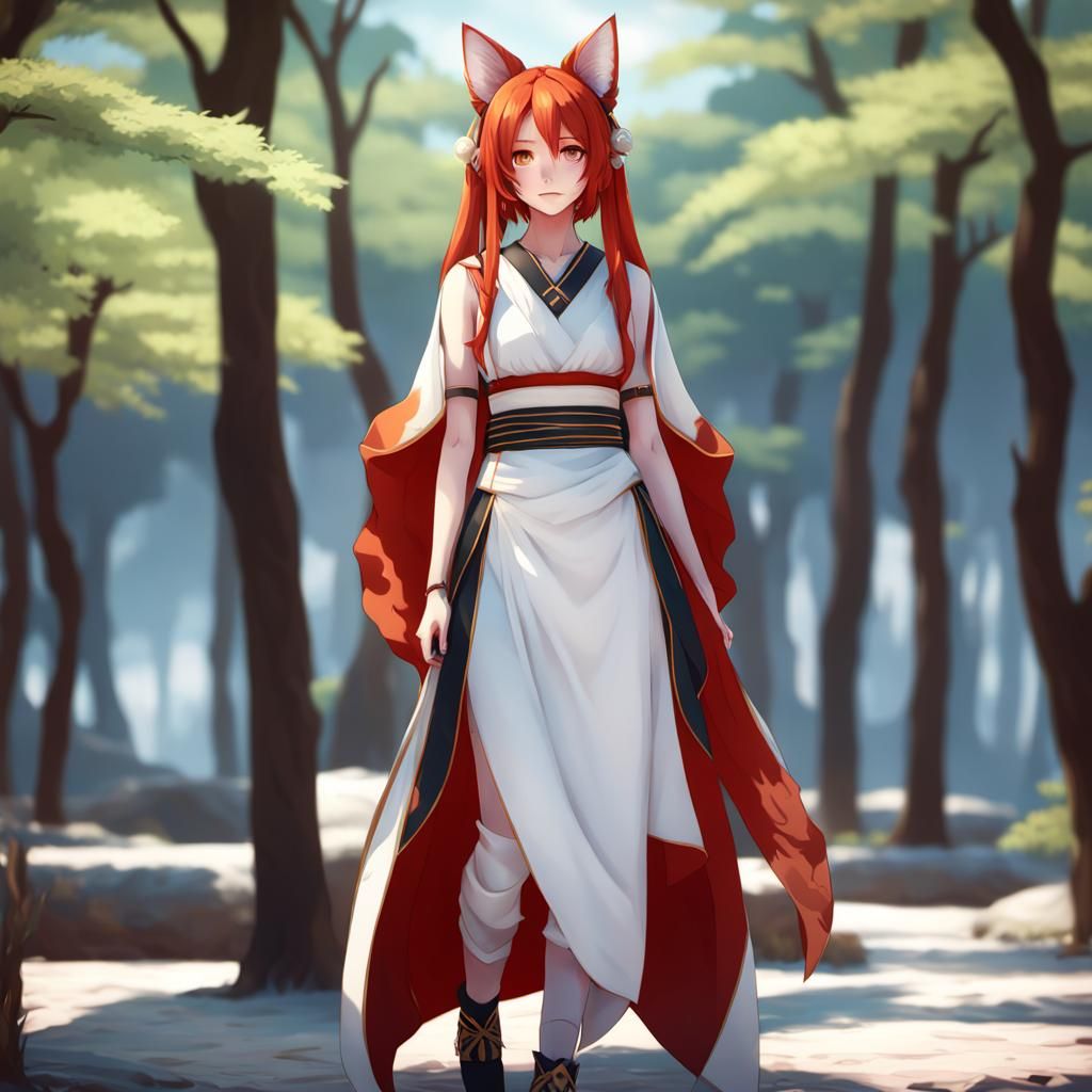 Anime Girl with Kitsune Ears in Greek Chiton
