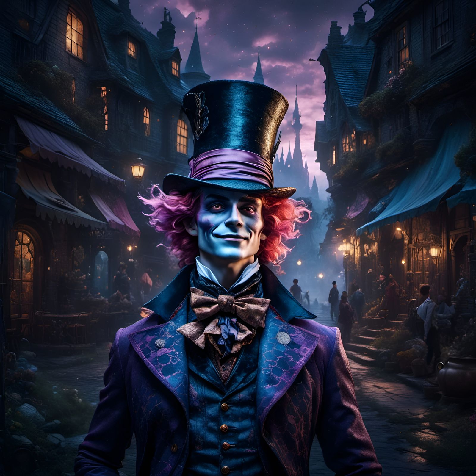 Mad Hatter and Cheshire Cat Portrait in Linework Style