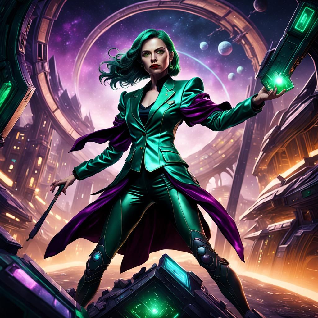 Velvet Jacket Secretary in Green Sci-Fi