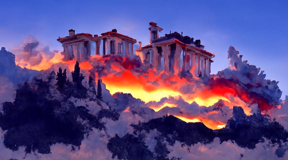 Mount Olympus at Dawn: Fire and Aurora