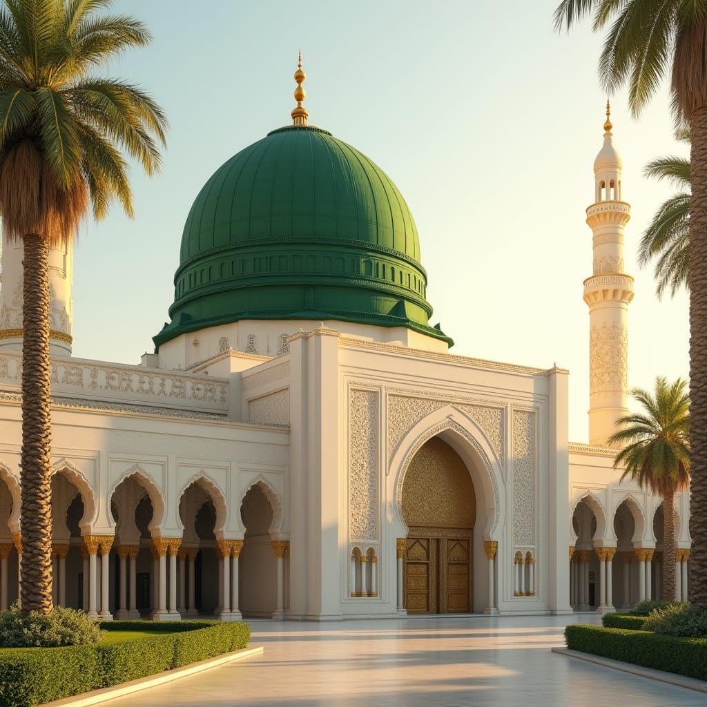 Majestic Islamic Mosque with Vibrant Green Dome
