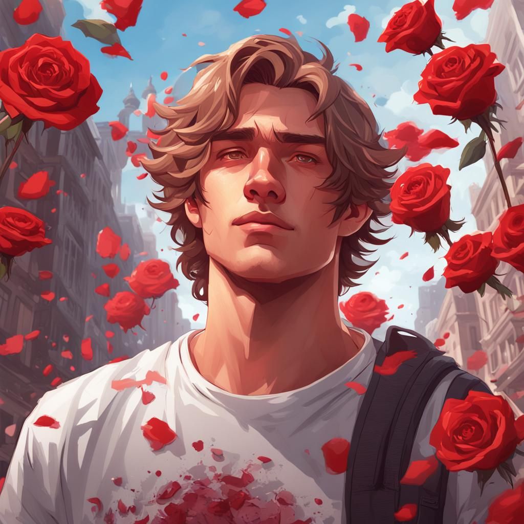 Handsome Man with Roses: Hyperdetailed Portrait