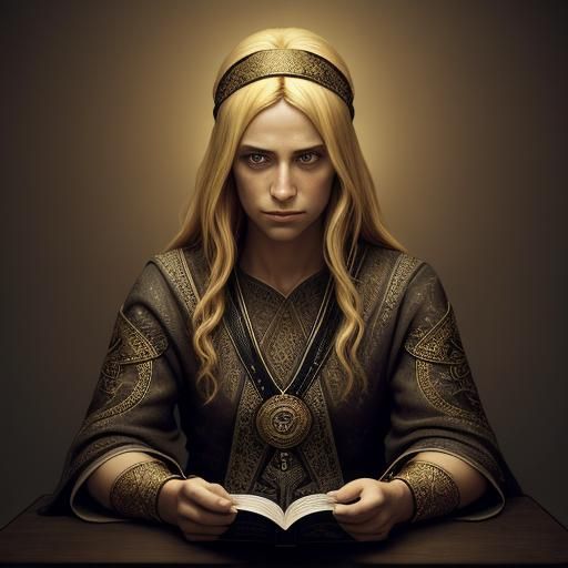 Blonde Tarot Reader at Crossroads with Phoenix Path