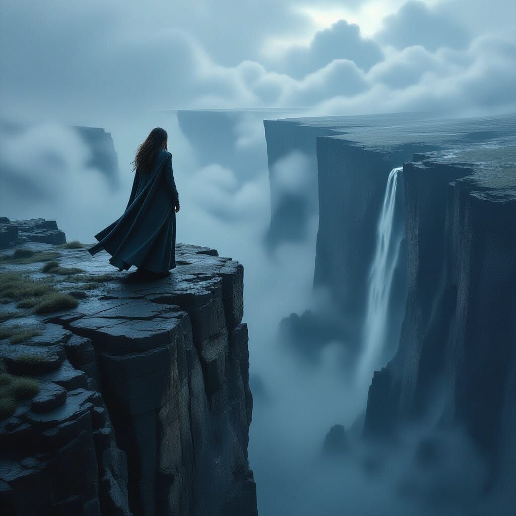 Ethereal Woman Overlooking the Abyss