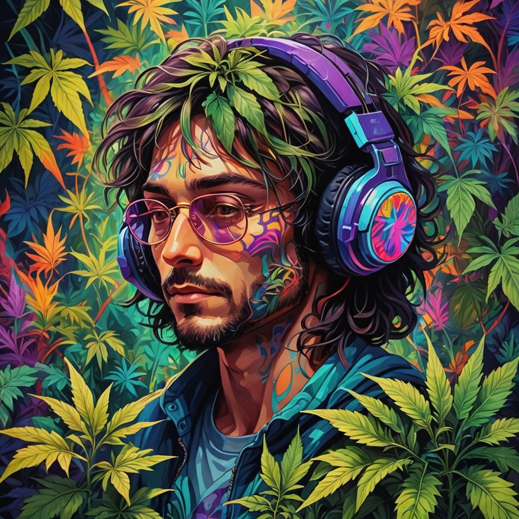 Psychedelic Headphones Concept Art in Oil Painting Style