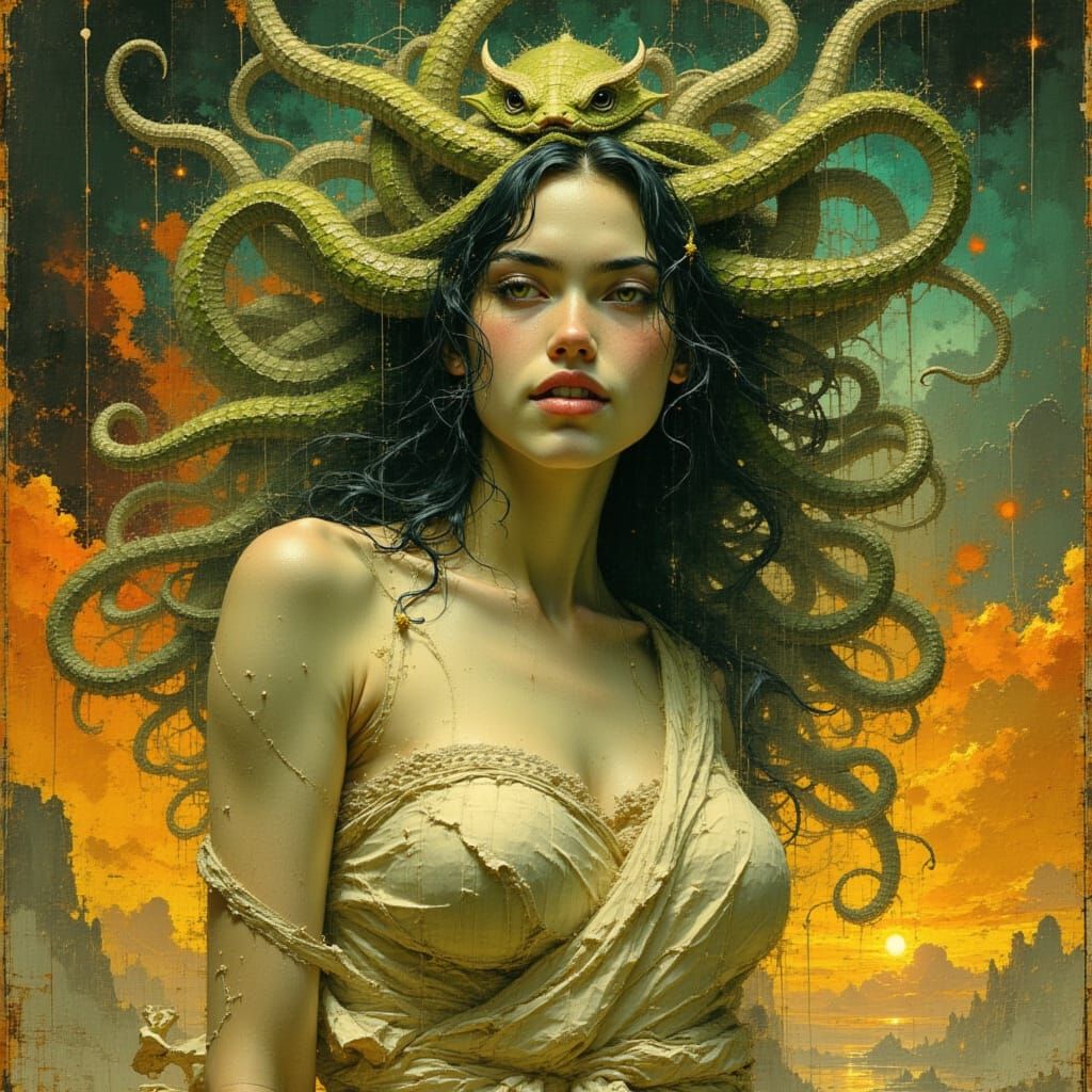 Mythological Medusa Smiling in Ancient Greece