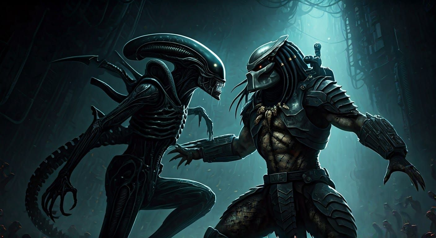 Xenomorph Alien vs Predator in Dark Fantasy Style