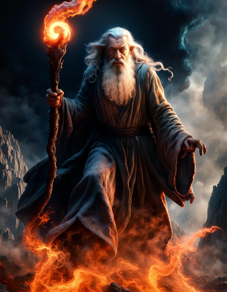 Epic Showdown: Wizard Confronts Demon in Fantasy Art