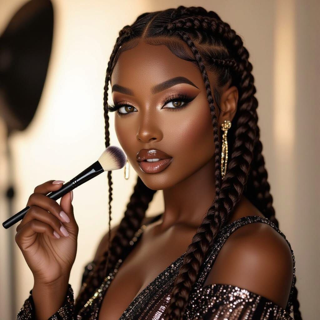 Glamorous Black Woman in Cornrows with Bold Makeup