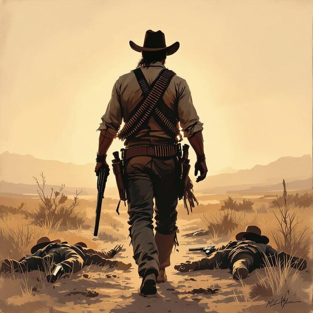 Cowboy Bounty Hunter at Sunrise in Gritty Realism