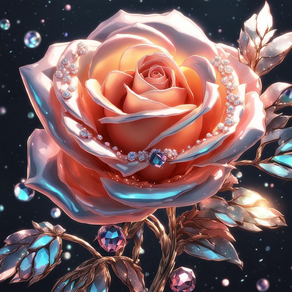 Peach Rose with Jewels in Anime Style