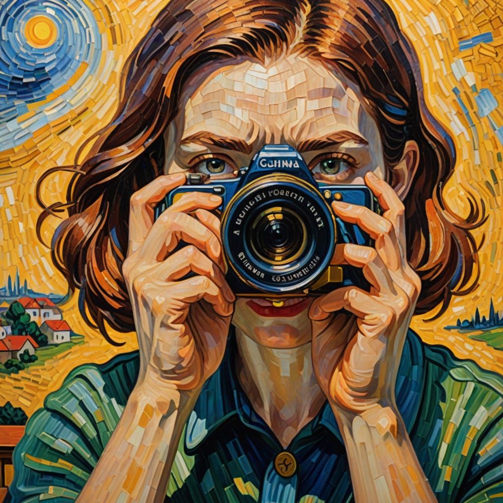 Woman with Camera Obscura in Impasto Oil Painting