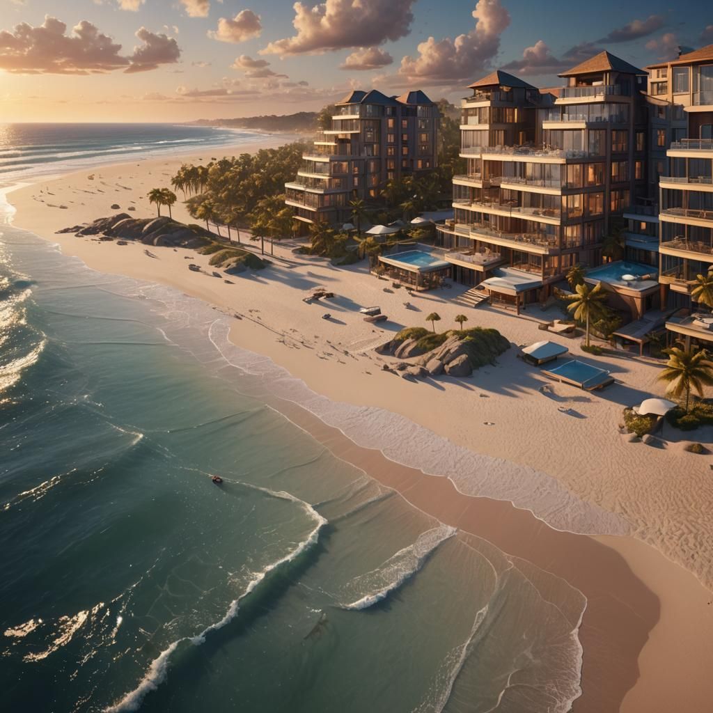 Luxurious Beach Apartment at Sunset: Digital Matte Painting