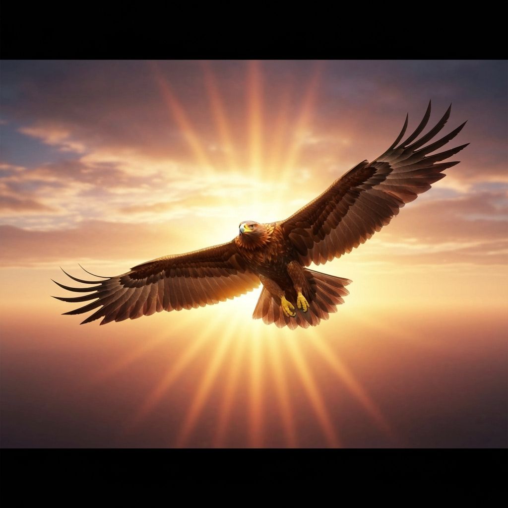 Majestic Golden Eagle Soars Over Radiant Sunset
