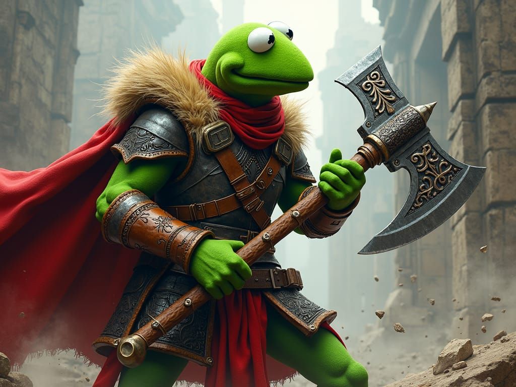 Kermit as Visigoth Warrior in Comic Book Style