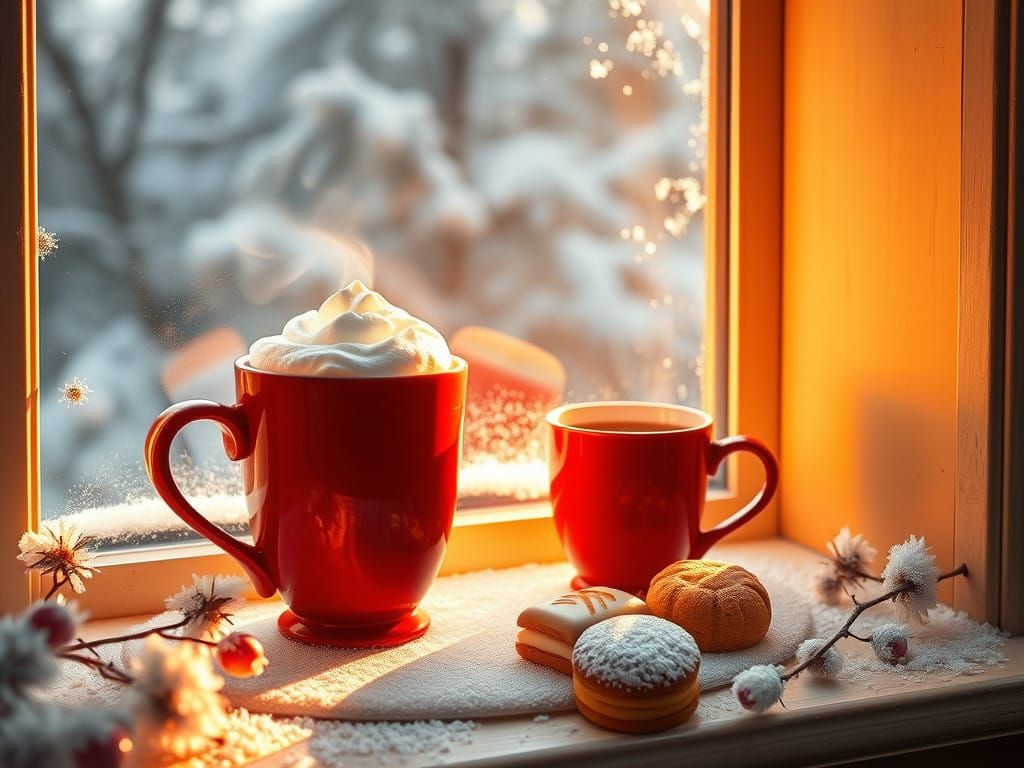 Cozy Winter Morning with Golden Light and Whipped Cream
