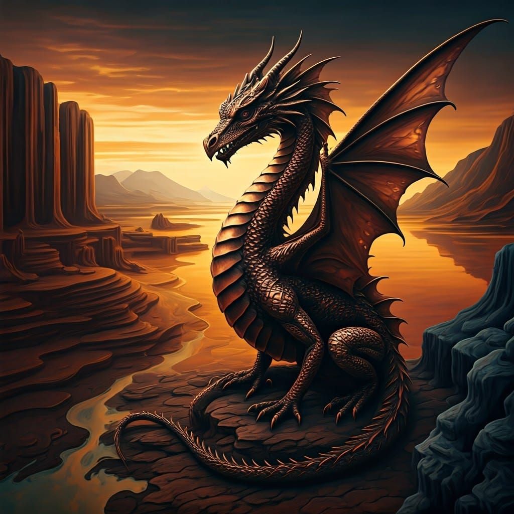 Copper Wyvern Sculpture in Surrealist Style