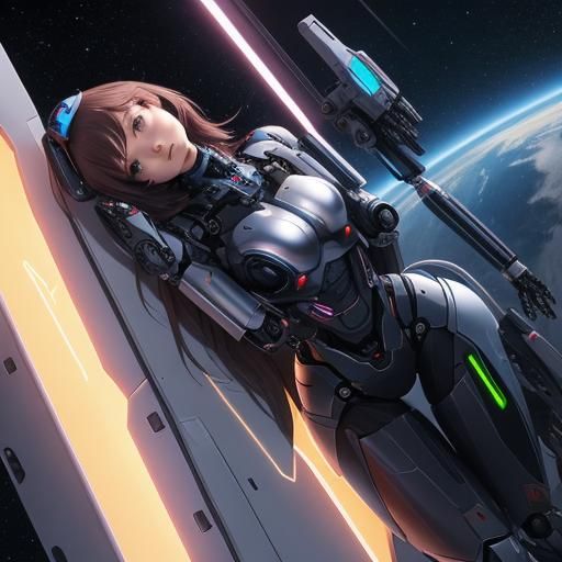 Elegant Anime Woman Touched by Robotic Arm