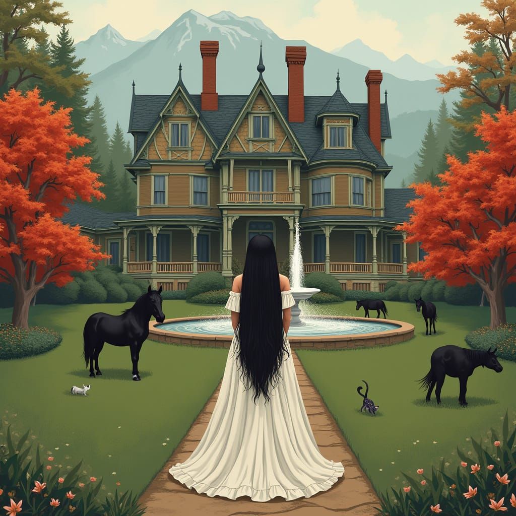Victorian Woman in Dreamy Landscape, Ethereal Style