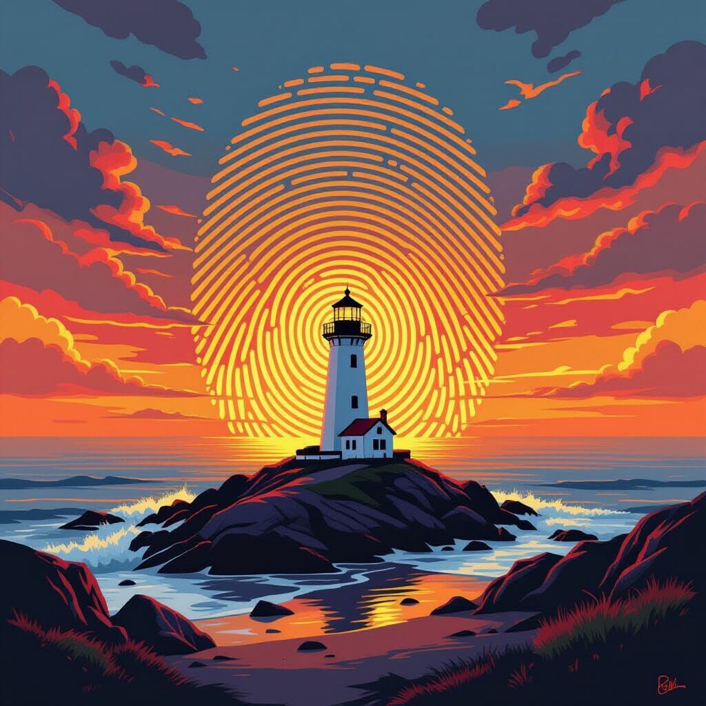 Fingerprint Becomes Lighthouse Landscape at Dawn
