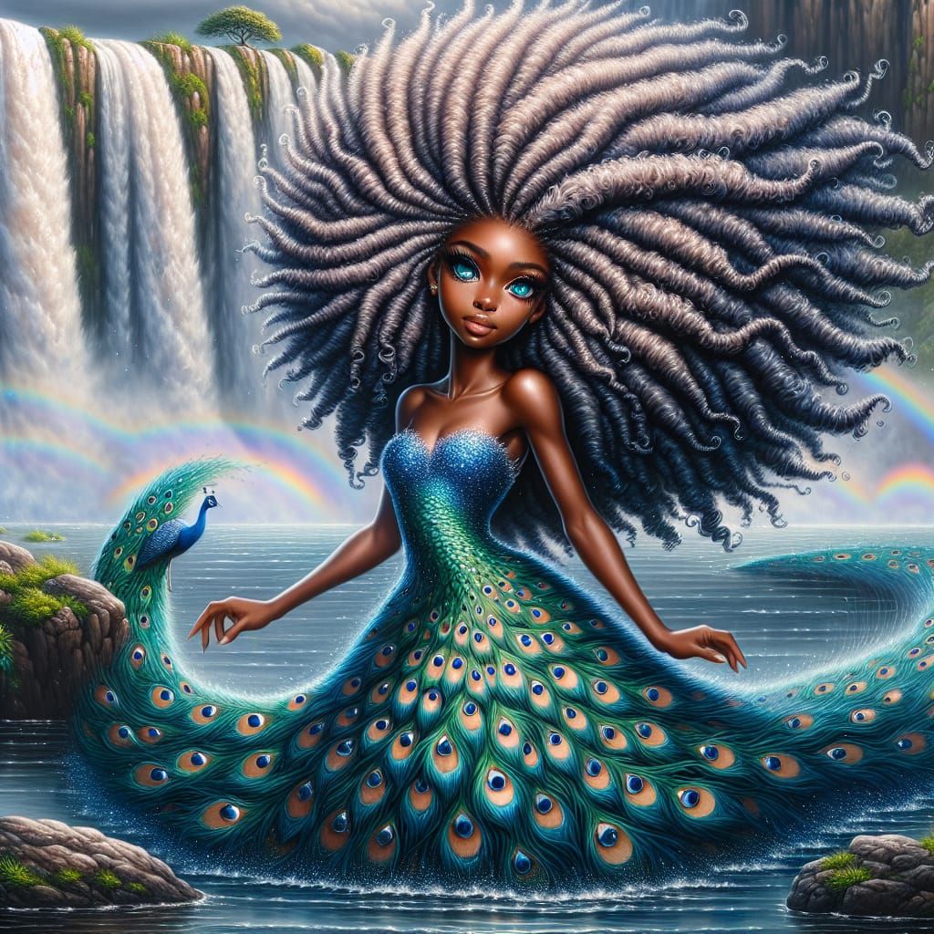 Peacock Dress: A Majestic Acrylic and Oil Painting