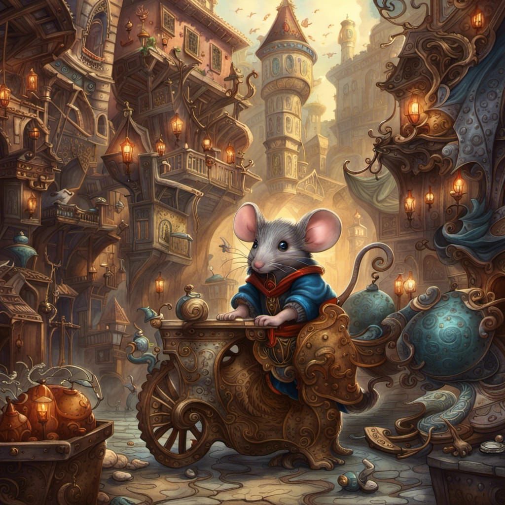 Mouse Mage in Magic Shop: Fantasy Concept Art