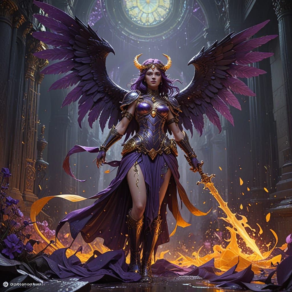 Dark Fantasy Seraph Reaps Souls with Flaming Sword