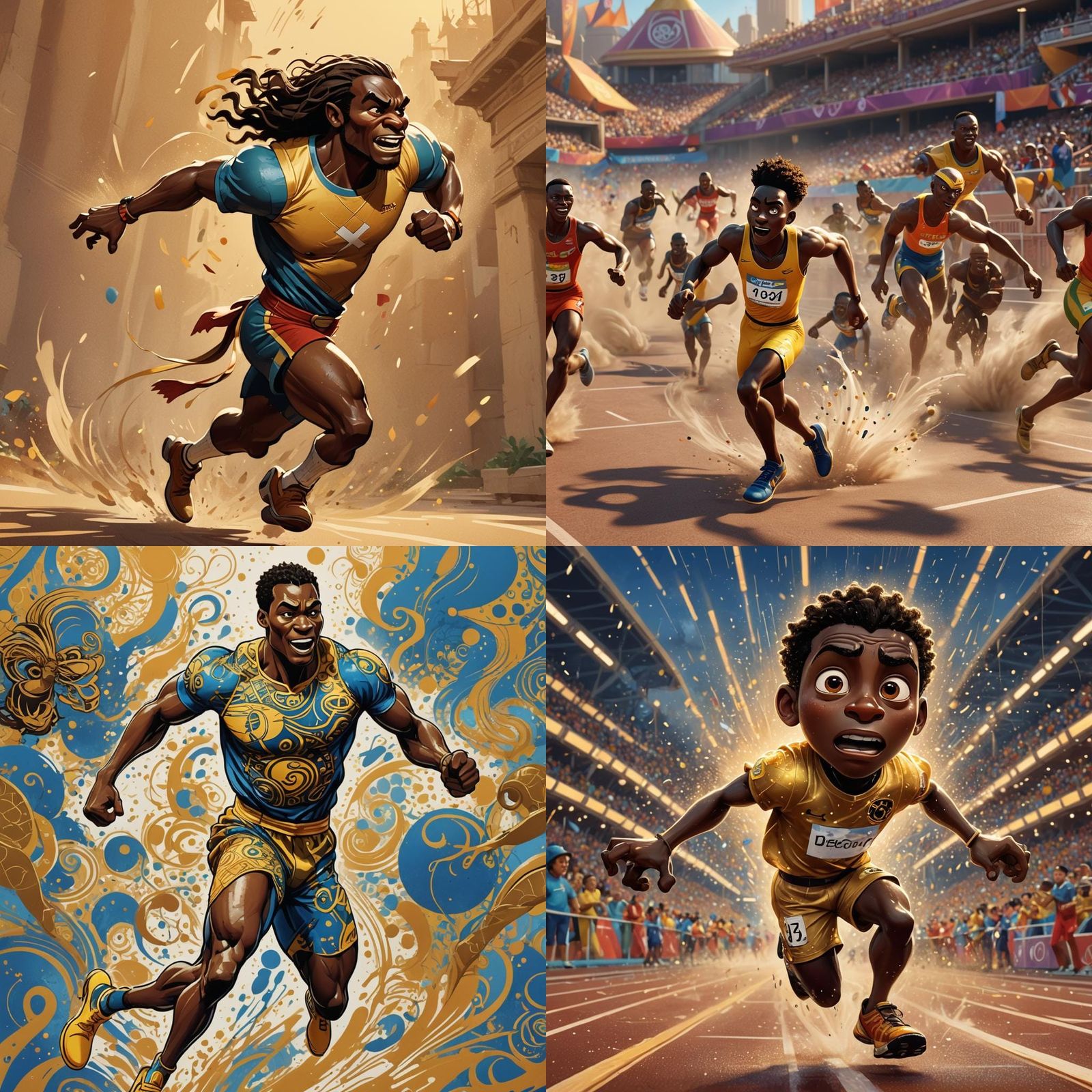 Triumphant African Cartoon Sprinter in Disney Style