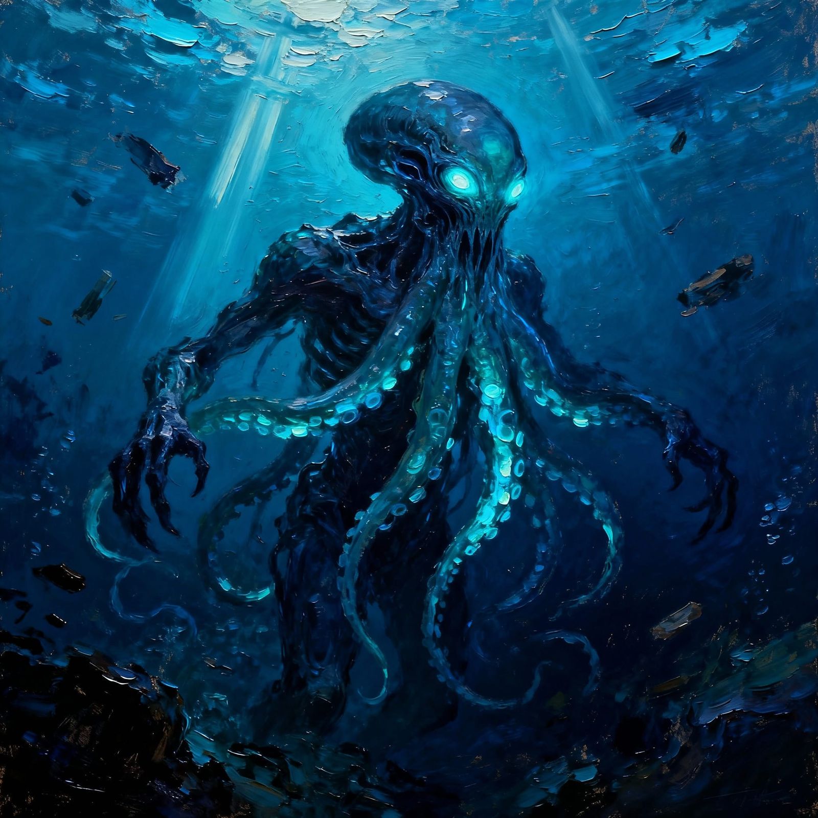 Scary Deep Sea Alien Lifeform in Surrealist Oil Painting